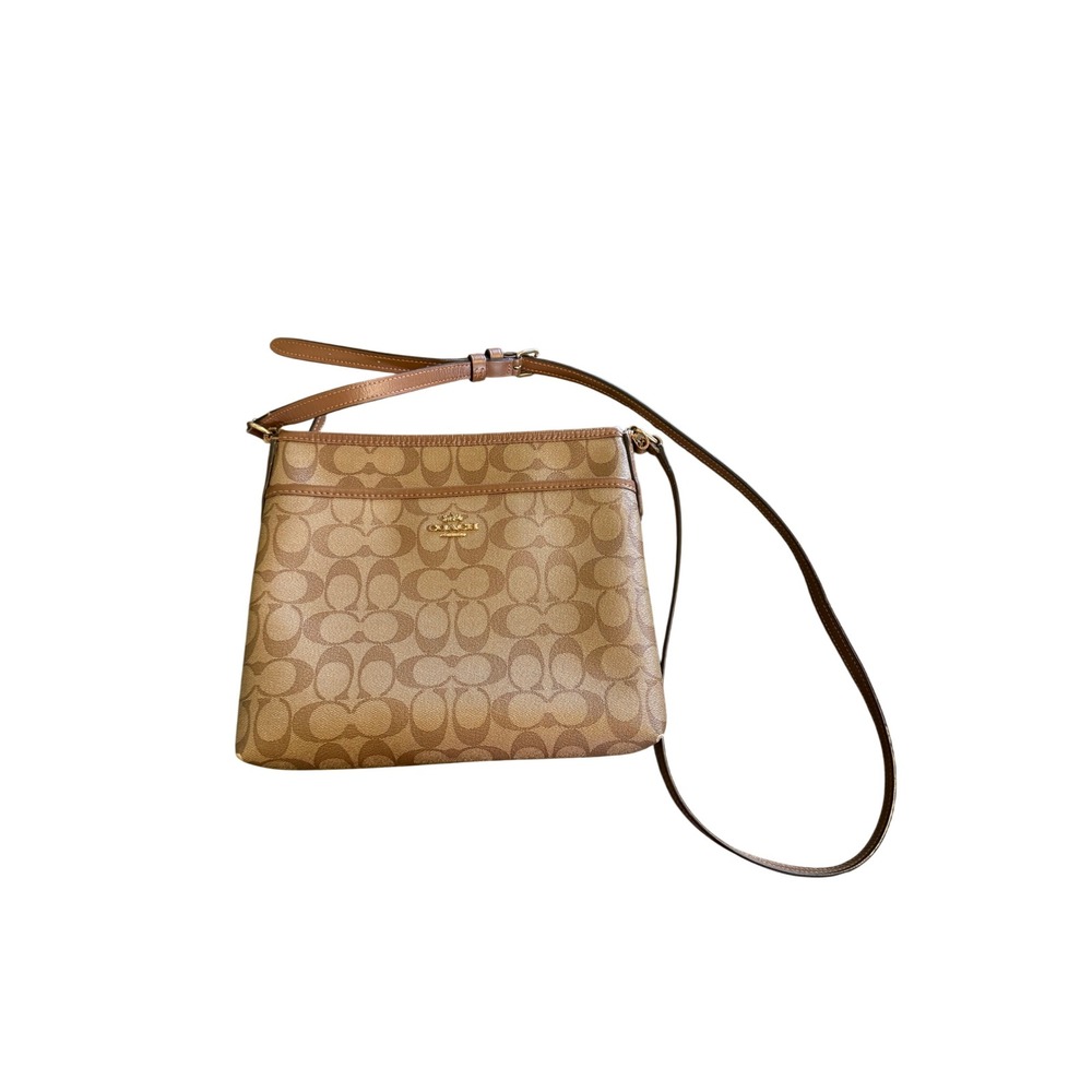 Coach Signature Canvas‎ Crossbody Bag Brown Khaki F29210 Zippered Messenger